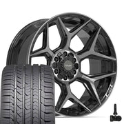 Set(4) 22x10 4P06 Gloss Black Brushed with Tinted Clear - 6x135 &amp; 6x139.7 -18ET with 285/45r22 Goodyear Eagle Sport Tires &amp; TPMS