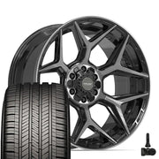 Set(4) 22x10 4P06 Gloss Black Brushed with Tinted Clear - 6x135 &amp; 6x139.7 -18ET with 285/45r22 Goodyear Eagle Touring Tires &amp; TPMS