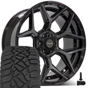 Set(4) 22x10 4P06 Gloss Black Brushed with Tinted Clear - 6x135 &amp; 6x139.7 -18ET with 33x12.50r22 Sailun TerraMax RT Tires &amp; TPMS