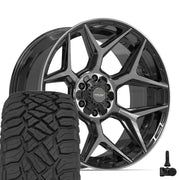 Set(4) 22x10 4P06 Gloss Black Brushed with Tinted Clear - 6x135 &amp; 6x139.7 -18ET with 33x12.50r22 Sailun TerraMax RT Tires &amp; TPMS