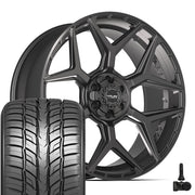 Set(4) 24x10 4P06 Satin Black - 6x135 &amp; 6x139.7 +18ET with 295/35r24 Sailun Atrezzo SVR LX+ Tires &amp; TPMS