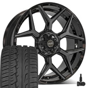 Set(4) 24x10 4P06 Gloss Black Brushed with Tinted Clear - 6x135 &amp; 6x139.7 +18ET with 295/35r24 Ironman iMove GEN 2 Tires &amp; TPMS