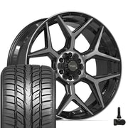 Set(4) 24x10 4P06 Gloss Black Brushed with Tinted Clear - 6x135 &amp; 6x139.7 +18ET with 295/35r24 Sailun Atrezzo SVR LX+ Tires &amp; TPMS