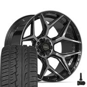 Set(4) 24x12 4P06 Gloss Black Brushed with Tinted Clear - 6x135 &amp; 6x139.7 -44ET with 305/35r24 Ironman iMove GEN 2 Tires &amp; TPMS