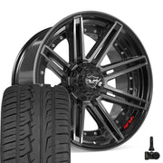 Set(4) 22x10 4P08 Gloss Black Brushed with Tinted Clear - 6x135 &amp; 6x139.7 -18ET with 285/45r22 Ironman iMove GEN 2 SUV Tires &amp; TPMS