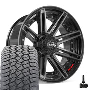 Set(4) 22x10 4P08 Gloss Black Brushed with Tinted Clear - 6x135 &amp; 6x139.7 -18ET with 285/45r22 Sailun TerraMax AT2 Tires &amp; TPMS