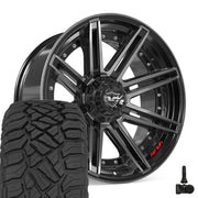 Set(4) 22x10 4P08 Gloss Black Brushed with Tinted Clear - 6x135 &amp; 6x139.7 -18ET with 285/45r22 Sailun TerraMax RT Tires &amp; TPMS