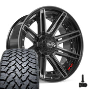 Set(4) 22x10 4P08 Gloss Black Brushed with Tinted Clear - 6x135 &amp; 6x139.7 -18ET with 285/45r22 TBB TS-37 AT Tires &amp; TPMS