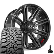 Set(4) 22x10 4P08 Gloss Black Brushed with Tinted Clear - 6x135 &amp; 6x139.7 -18ET with 33x12.50r22 TBB TS-57 RT Tires &amp; TPMS