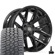 Set(4) 22x10 4P40 Gloss Black - 6x135 &amp; 6x139.7 -18ET with 285/45r22 Sailun TerraMax AT2 Tires &amp; TPMS
