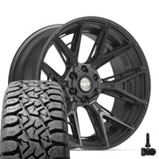 Set(4) 22x10 4P40 Satin Black - 6x135 &amp; 6x139.7 -18ET with 33x12.50r22 TBB TS-57 RT Tires &amp; TPMS
