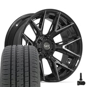 Set(4) 22x10 4P40 Gloss Black Brushed with Tinted Clear - 6x135 &amp; 6x139.7 -18ET with 285/45r22 Bridgestone Dueler Alenza HL Tires &amp; TPMS