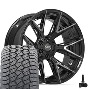 Set(4) 22x10 4P40 Gloss Black Brushed with Tinted Clear - 6x135 &amp; 6x139.7 -18ET with 285/45r22 Sailun TerraMax AT2 Tires &amp; TPMS