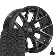 Set(4) 22x10 4P40 Gloss Black Brushed with Tinted Clear - 6x135 &amp; 6x139.7 -18ET with 285/45r22 Sailun TerraMax RT Tires &amp; TPMS