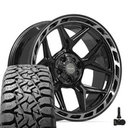 Set(4) 22x10 4P55 Gloss Black Brushed with Tinted Clear - 5x127 &amp; 5x139.7 -18ET with 33x12.50r22 TBB TS-57 RT Tires &amp; TPMS