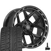 Set(5) 22x10 4P55 Gloss Black Brushed with Tinted Clear - 5x127 &amp; 5x139.7 -18ET with 285/45r22 Ironman iMove GEN 2 SUV Tires &amp; TPMS