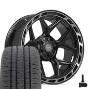 Set(4) 22x10 4P55 Gloss Black Brushed with Tinted Clear - 6x135 &amp; 6x139.7 -18ET with 285/45r22 Bridgestone Dueler Alenza HL Tires &amp; TPMS