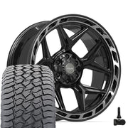 Set(4) 22x10 4P55 Gloss Black Brushed with Tinted Clear - 6x135 &amp; 6x139.7 -18ET with 285/45r22 Sailun TerraMax AT2 Tires &amp; TPMS