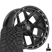 Set(4) 22x10 4P55 Gloss Black Brushed with Tinted Clear - 6x135 &amp; 6x139.7 -18ET with 285/45r22 Sailun TerraMax RT Tires &amp; TPMS