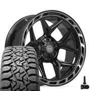 Set(4) 22x10 4P55 Gloss Black Brushed with Tinted Clear - 6x135 &amp; 6x139.7 -18ET with 33x12.50r22 TBB TS-57 RT Tires &amp; TPMS