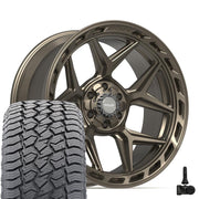 Set(4) 22x10 4P55 Satin Bronze - 6x135 &amp; 6x139.7 -18ET with 285/45r22 Sailun TerraMax AT2 Tires &amp; TPMS