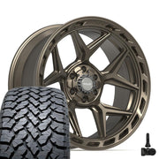 Set(4) 22x10 4P55 Satin Bronze - 6x135 &amp; 6x139.7 -18ET with 285/45r22 TBB TS-37 AT Tires &amp; TPMS