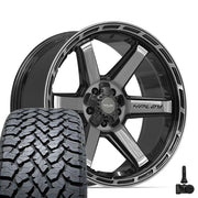 Set(5) 22x10 4P63 Gloss Black Brushed with Tinted Clear - 5x127 &amp; 5x139.7 -18ET with 285/45r22 TBB TS-37 AT Tires &amp; TPMS