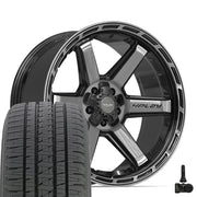 Set(4) 22x10 4P63 Gloss Black Brushed with Tinted Clear - 5x127 &amp; 5x139.7 -18ET with 285/45r22 Bridgestone Dueler Alenza HL Tires &amp; TPMS