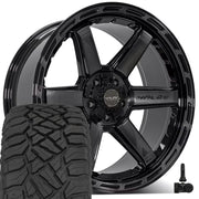 Set(5) 22x10 4P63 Gloss Black Brushed with Tinted Clear - 5x127 &amp; 5x139.7 -18ET with 33x12.50r22 Sailun TerraMax RT Tires &amp; TPMS