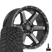 Set(5) 22x10 4P63 Gloss Black Brushed with Tinted Clear - 5x127 &amp; 5x139.7 -18ET with 33x12.50r22 Sailun TerraMax RT Tires &amp; TPMS