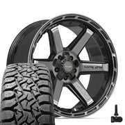 Set(5) 22x10 4P63 Gloss Black Brushed with Tinted Clear - 5x127 &amp; 5x139.7 -18ET with 33x12.50r22 TBB TS-57 RT Tires &amp; TPMS