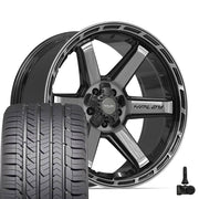 Set(5) 22x10 4P63 Gloss Black Brushed with Tinted Clear - 5x127 &amp; 5x139.7 -18ET with 285/45r22 Goodyear Eagle Sport Tires &amp; TPMS
