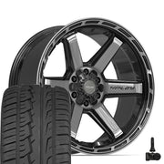 Set(4) 22x10 4P63 Gloss Black Brushed with Tinted Clear - 6x135 &amp; 6x139.7 -18ET with 285/45r22 Ironman iMove GEN 2 SUV Tires &amp; TPMS