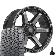 Set(4) 22x10 4P63 Gloss Black Brushed with Tinted Clear - 6x135 &amp; 6x139.7 -18ET with 285/45r22 Sailun TerraMax AT2 Tires &amp; TPMS