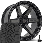 Set(4) 22x10 4P63 Gloss Black Brushed with Tinted Clear - 6x135 &amp; 6x139.7 -18ET with 285/45r22 Sailun TerraMax RT Tires &amp; TPMS