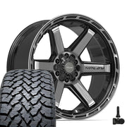 Set(4) 22x10 4P63 Gloss Black Brushed with Tinted Clear - 6x135 &amp; 6x139.7 -18ET with 285/45r22 TBB TS-37 AT Tires &amp; TPMS