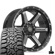 Set(4) 22x10 4P63 Gloss Black Brushed with Tinted Clear - 6x135 &amp; 6x139.7 -18ET with 33x12.50r22 TBB TS-57 RT Tires &amp; TPMS
