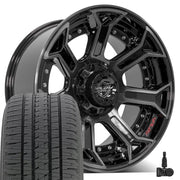 4P70 4PLAY Wheel RAM-Dodge-Jeep-GM-Ford 20x10 Black Off-Road Rim -24 ET w/Bridgestone Dueler Tires and TPMS