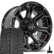 4P70 4PLAY Wheel RAM-Dodge-Jeep-GM-Ford 20x10 Black Off-Road Rim -24 ET w/Ironman Tires and TPMS