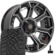 Set(4) 22x10 4P70 Gloss Black Brushed - 5x127 &amp; 5x139.7 -24ET with 285/45r22 Sailun TerraMax RT Tires &amp; TPMS