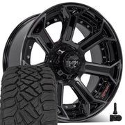 Set(4) 22x10 4P70 Gloss Black Brushed with Tinted Clear - 5x127 &amp; 5x139.7 -24ET with 285/45r22 Sailun TerraMax RT Tires &amp; TPMS