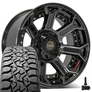 Set(4) 22x10 4P70 Gloss Black Brushed with Tinted Clear - 5x127 &amp; 5x139.7 -24ET with 33x12.50r22 TBB TS-57 RT Tires &amp; TPMS