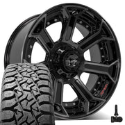 Set(5) 22x10 4P70 Gloss Black Brushed with Tinted Clear - 5x127 &amp; 5x139.7 -24ET with 33x12.50r22 TBB TS-57 RT Tires &amp; TPMS