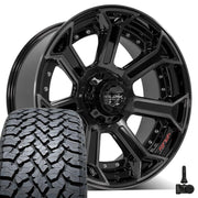 Set(5) 22x10 4P70 Gloss Black Brushed with Tinted Clear - 5x127 &amp; 5x139.7 -24ET with 285/45r22 TBB TS-37 AT Tires &amp; TPMS