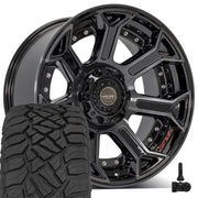 Set(4) 22x10 4P70 Gloss Black Brushed with Tinted Clear - 5x127 &amp; 5x139.7 -24ET with 33x12.50r22 Sailun TerraMax RT Tires &amp; TPMS