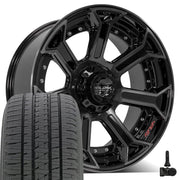 Set(5) 22x10 4P70 Gloss Black Brushed with Tinted Clear - 5x127 &amp; 5x139.7 -24ET with 285/45r22 Bridgestone Dueler Alenza HL Tires &amp; TPMS