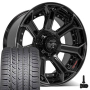 Set(5) 22x10 4P70 Gloss Black Brushed with Tinted Clear - 5x127 &amp; 5x139.7 -24ET with 285/45r22 Goodyear Eagle Sport Tires &amp; TPMS