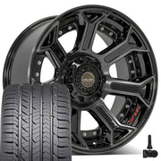 Set(5) 22x10 4P70 Gloss Black Brushed with Tinted Clear - 5x127 &amp; 5x139.7 -24ET with 285/45r22 Goodyear Eagle Sport Tires &amp; TPMS