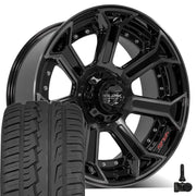 Set(5) 22x10 4P70 Gloss Black Brushed with Tinted Clear - 5x127 &amp; 5x139.7 -24ET with 285/45r22 Ironman iMove GEN 2 SUV Tires &amp; TPMS