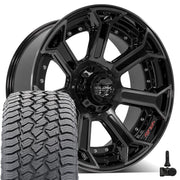 Set(5) 22x10 4P70 Gloss Black Brushed with Tinted Clear - 5x127 &amp; 5x139.7 -24ET with 285/45r22 Sailun TerraMax AT2 Tires &amp; TPMS